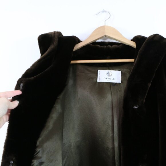 *Vintage Lucien Daville Paris Faux Fur Coat - Harrods Dark Brown with Hood - Picture 5 of 8